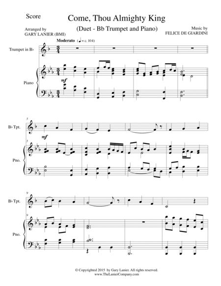 COME, THOU ALMIGHTY KING (Duet – Bb Trumpet and Piano/Score and Parts) image number null