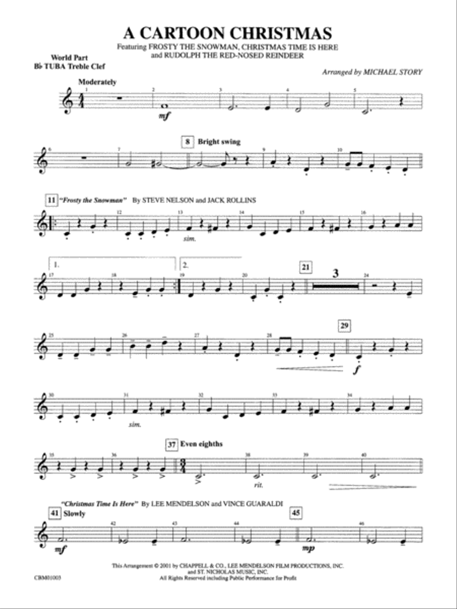 A Cartoon Christmas: WP B-flat Tuba T.C. Concert Band scores gallery preview page 1