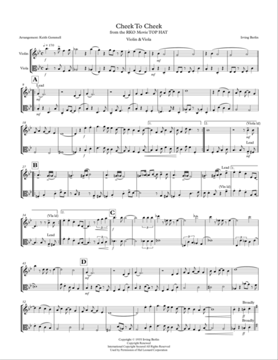 Cheek To Cheek String Duet scores gallery preview page 1