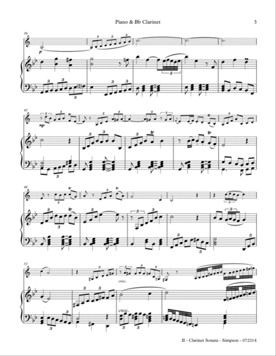 Clarinet Sonata - 2nd Mov., (Andante affettuoso) Clarinet Solo scores gallery preview page 3