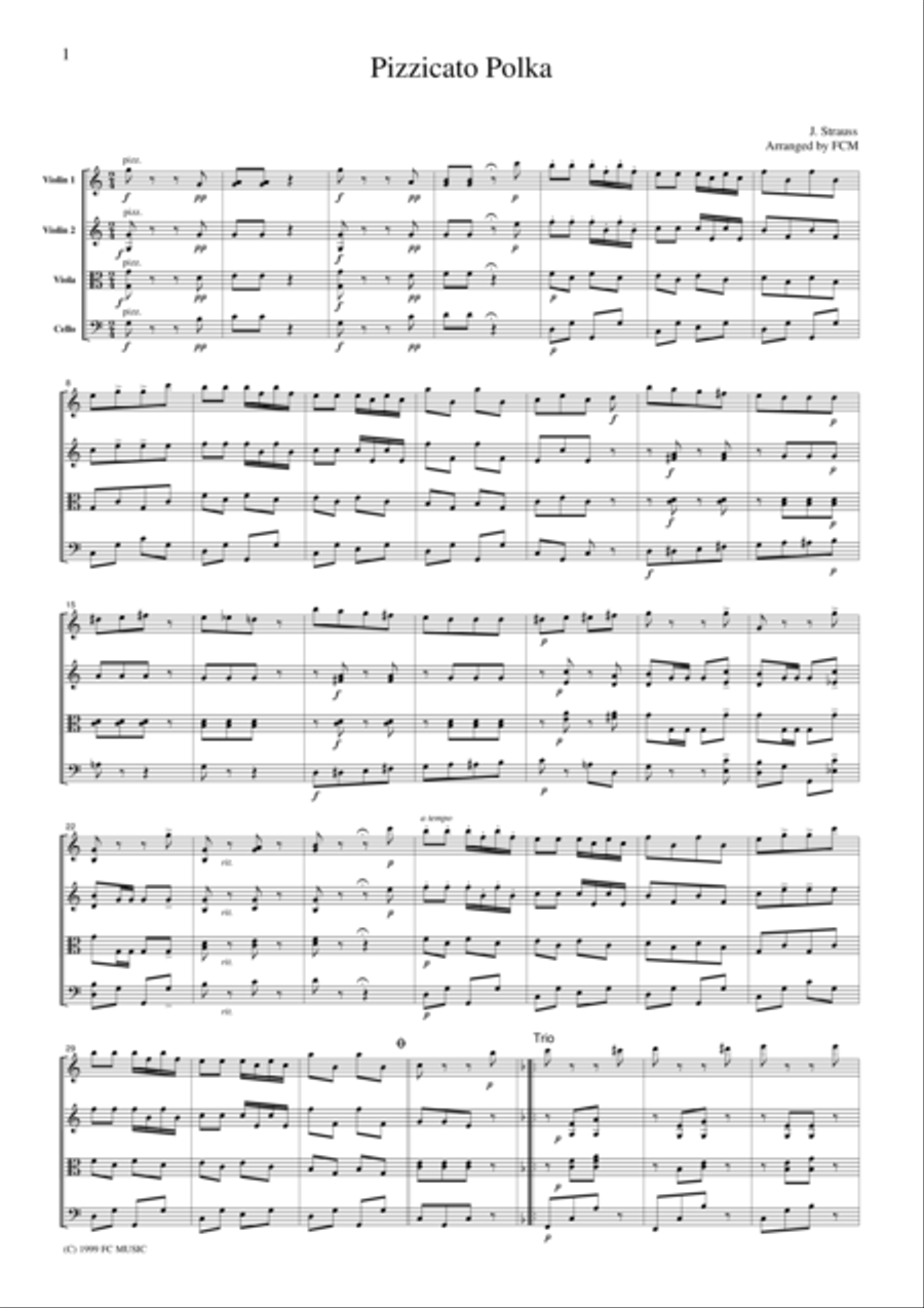 J.Strauss Pizzicato Porka, for string quartet, CS103 String Quartet scores gallery preview page 1