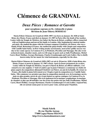 Clémence de Grandval: Deux Pièces: Romance et Gavotte for Bb soprano saxophone, violoncello and pian