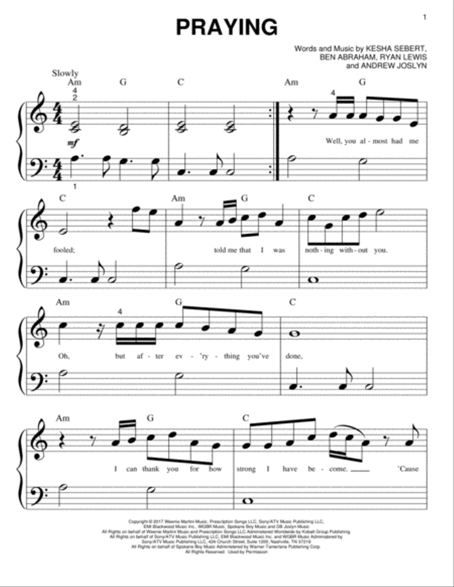 Praying Easy Piano scores gallery preview page 1