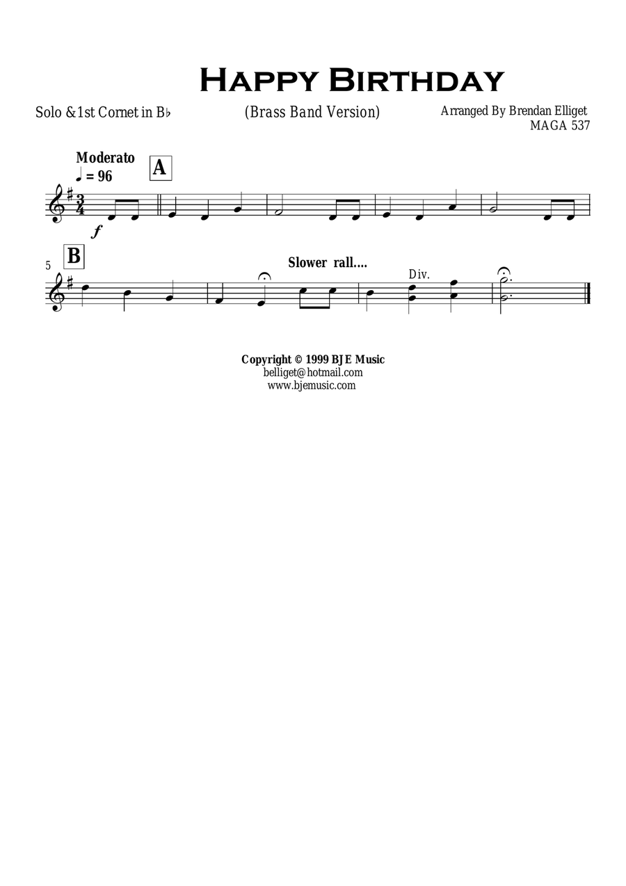 Happy Birthday - Brass Band Score and Parts PDF image number null