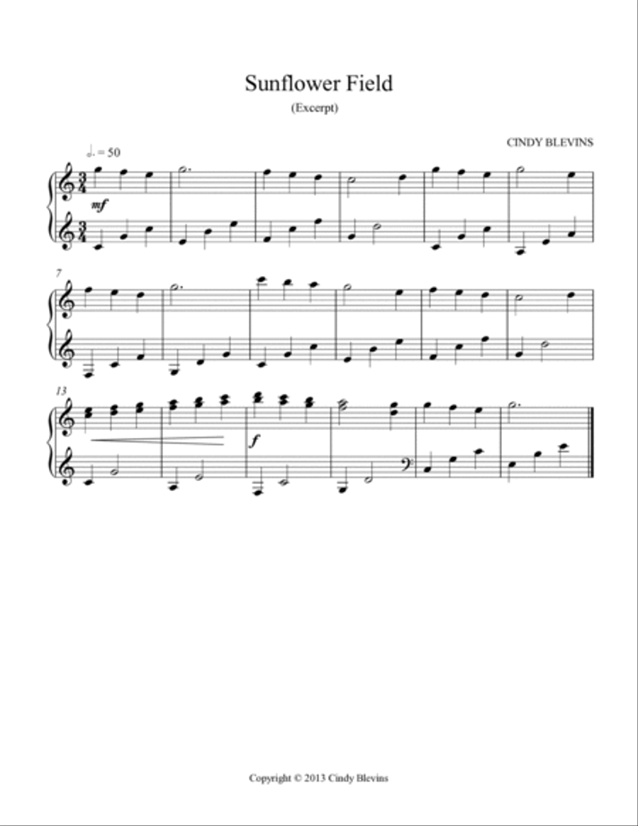 Sunflower Field, original solo for Double-Strung Harp Harp scores gallery preview page 2