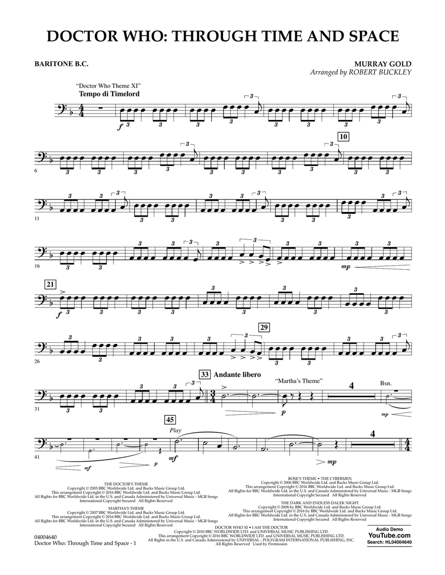 Doctor Who: Through Time and Space - Baritone B.C. Concert Band scores gallery preview page 1