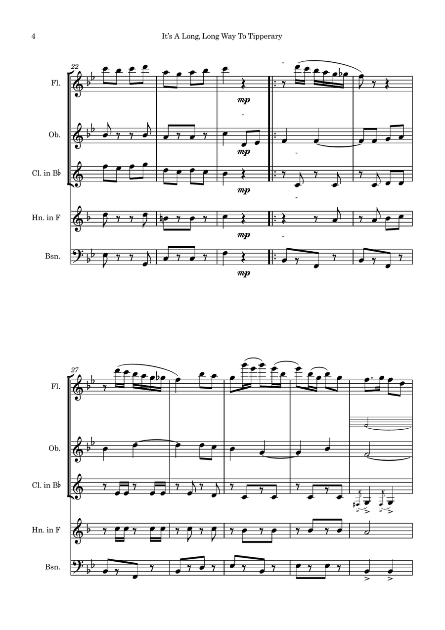It's a Long, Long Way to Tipperary Woodwind Quintet scores gallery preview page 4