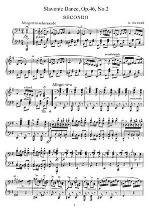 Dvorak Slavonic Dance, Op.46, No.2, for piano duet, PD882