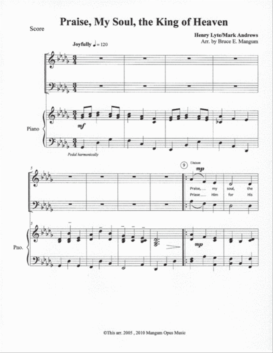 Praise, My Soul, the King of Heaven 4-Part scores gallery preview page 1