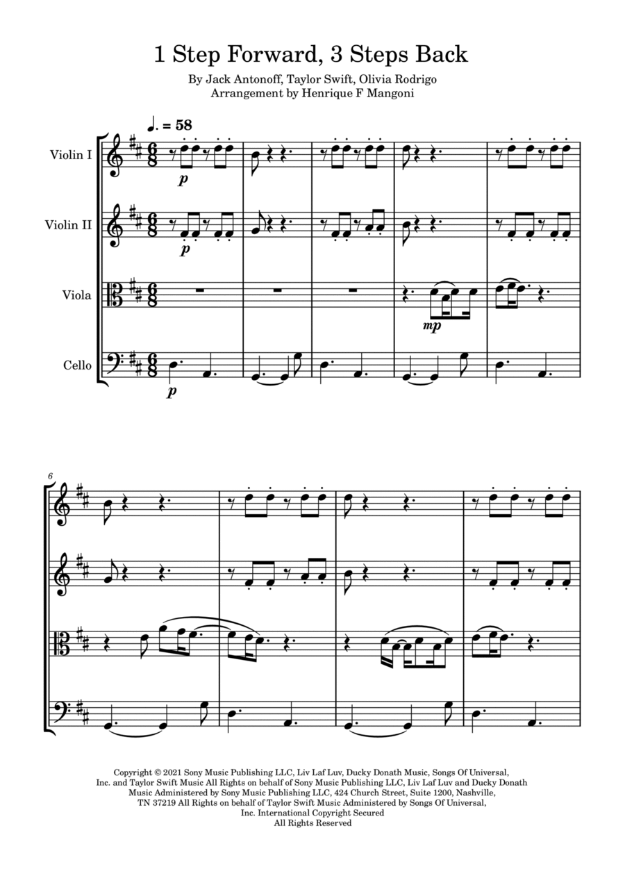 1 Step Forward, 3 Steps Back String Quartet scores gallery preview page 1