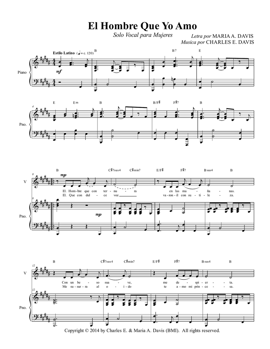 El Hombre Que Yo Amo - Solo por Mujer Piano, Vocal scores gallery preview page 3