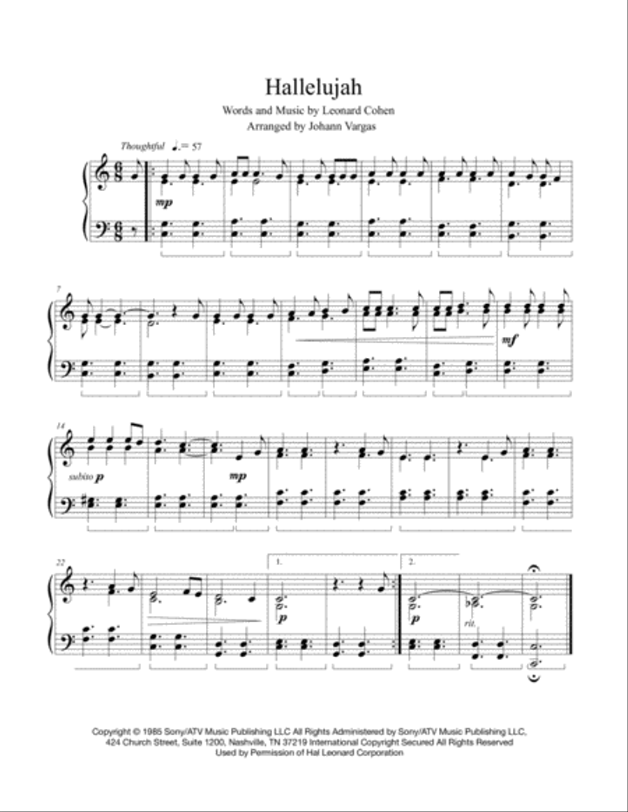 Hallelujah Piano Solo scores gallery preview page 1