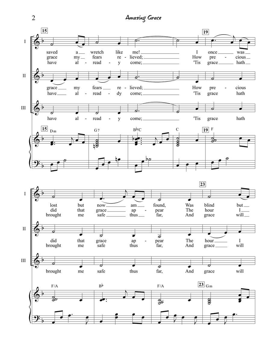Amazing Grace for SSA voices and piano SSA scores gallery preview page 2