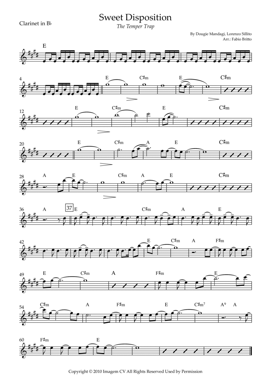 Sweet Disposition Clarinet Solo scores gallery preview page 1