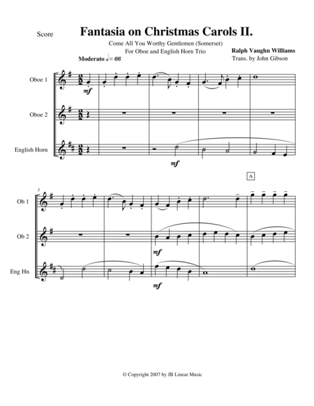 Vaughan Williams - Fantasia on Christmas Carols II for oboe trio image number null