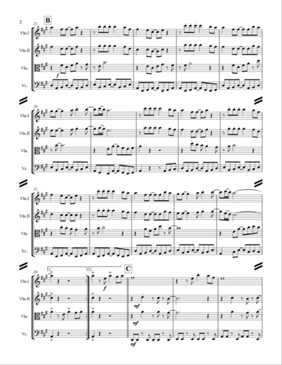 Feliz Navidad String Quartet scores gallery preview page 3