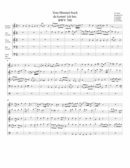 Vom Himmel hoch da komm' ich her, BWV 700 (arrangement for recorders)
