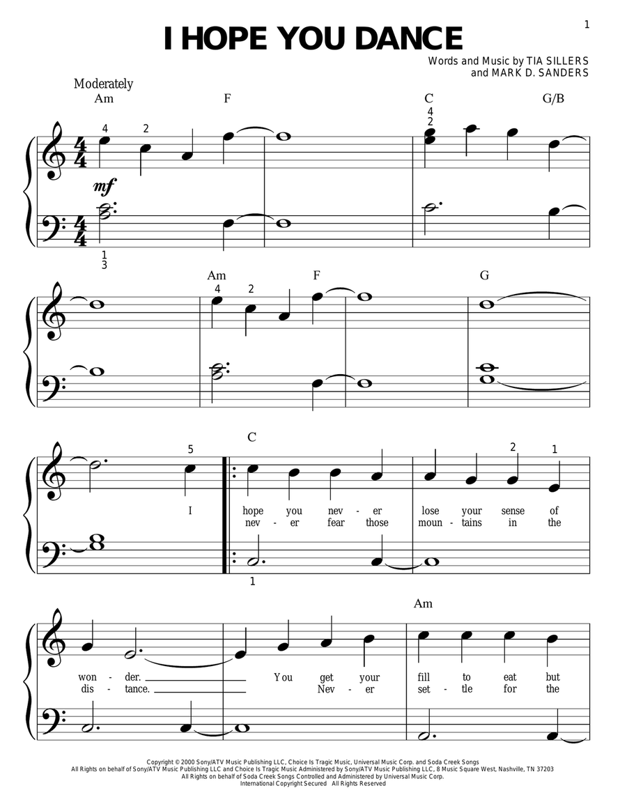 I Hope You Dance Easy Piano scores gallery preview page 1