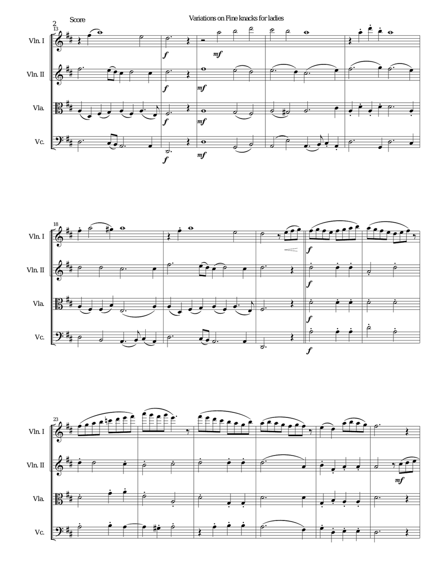Fine knacks for ladies (with variations) - for string quartet String Quartet scores gallery preview page 2