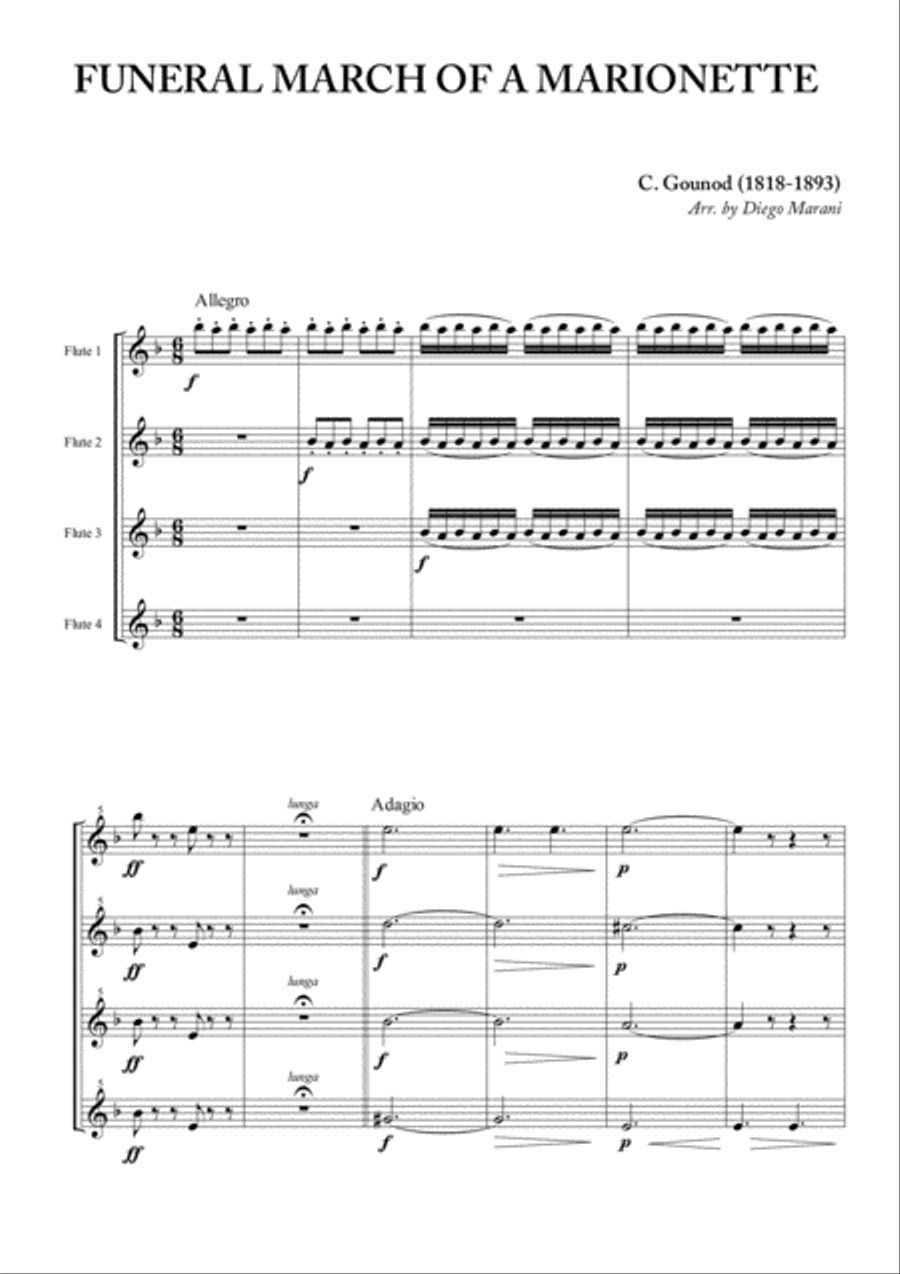 Funeral March of a Marionette for Flute Quartet Flute Quartet scores gallery preview page 1
