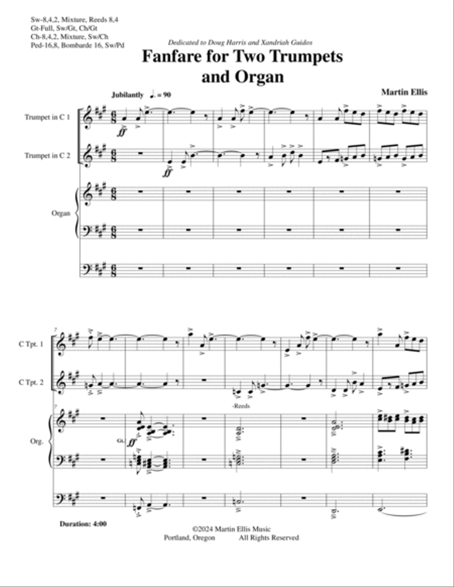 Fanfare for Two Trumpets and Organ Trumpet Duet scores gallery preview page 2