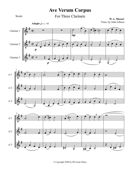 Mozart - Ave Verum Corpus for Clarinet Trio image number null