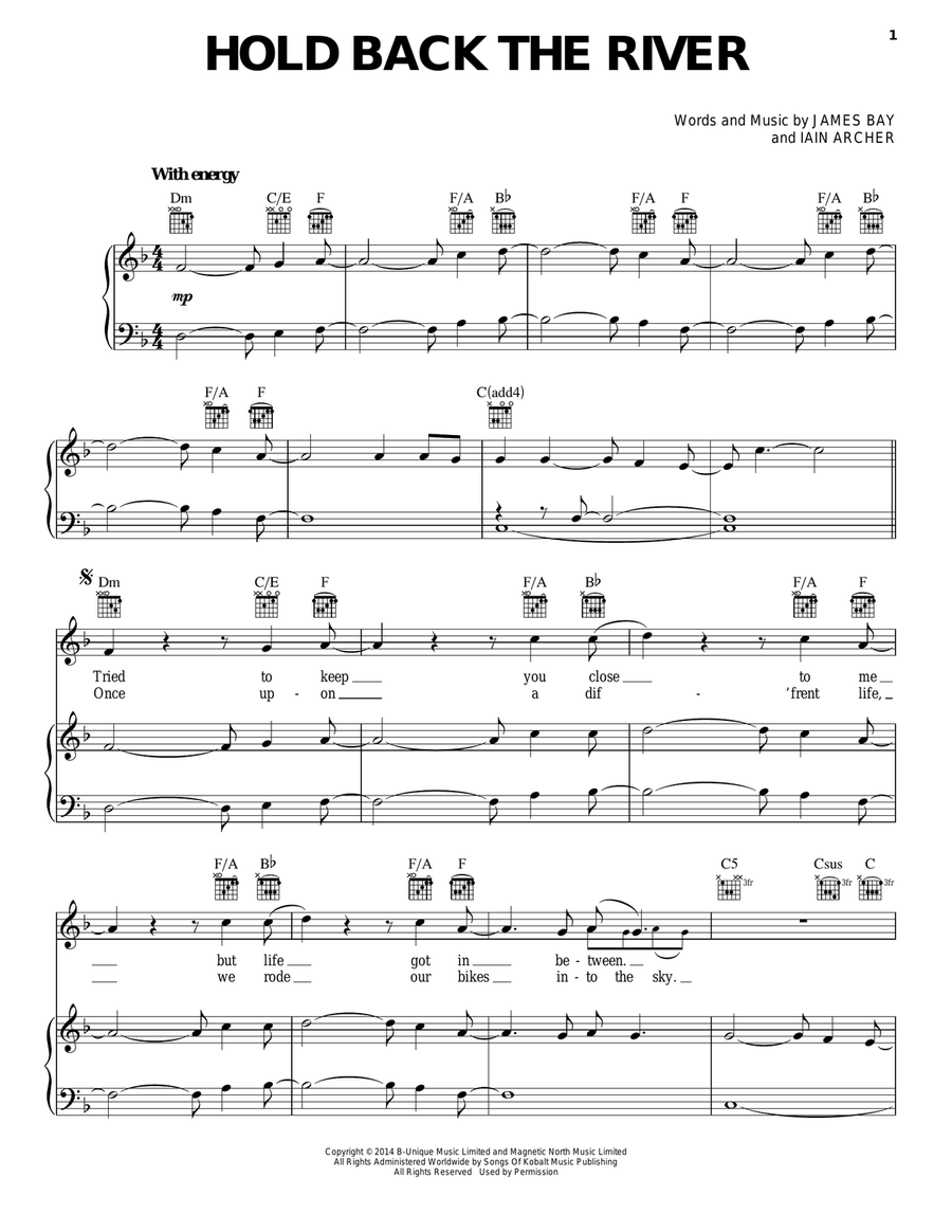 Hold Back The River Hold Back The River Piano, Vocal, Guitar scores gallery preview page 1