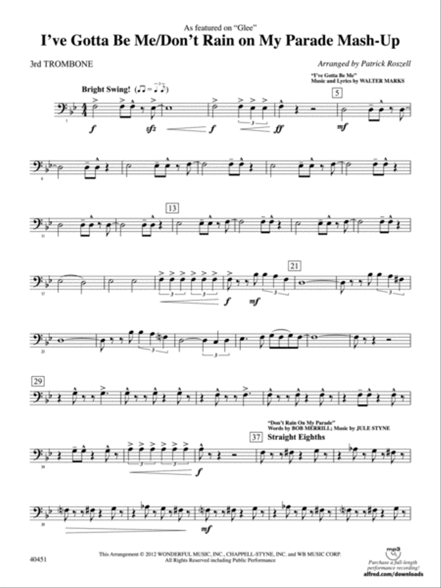 I’ve Gotta Be Me / Don’t Rain on My Parade Mash-Up: 3rd Trombone Full Orchestra scores gallery preview page 1