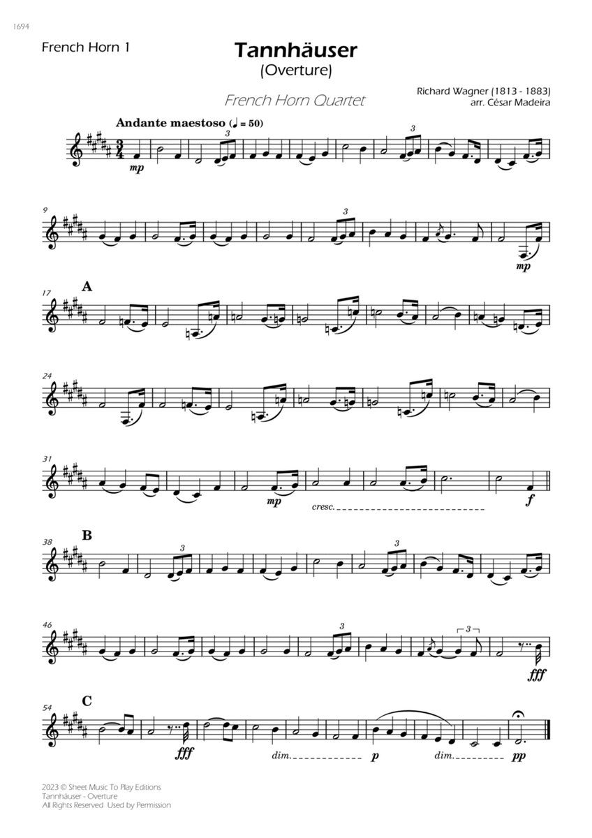Tannhäuser (Overture) - French Horn Quartet (Individual Parts) image number null