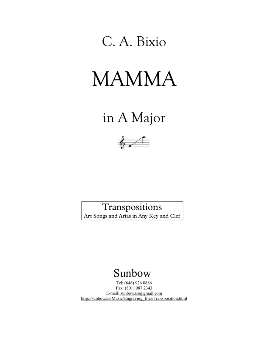 C. A. Bixio: MAMMA (transposed to A Major)