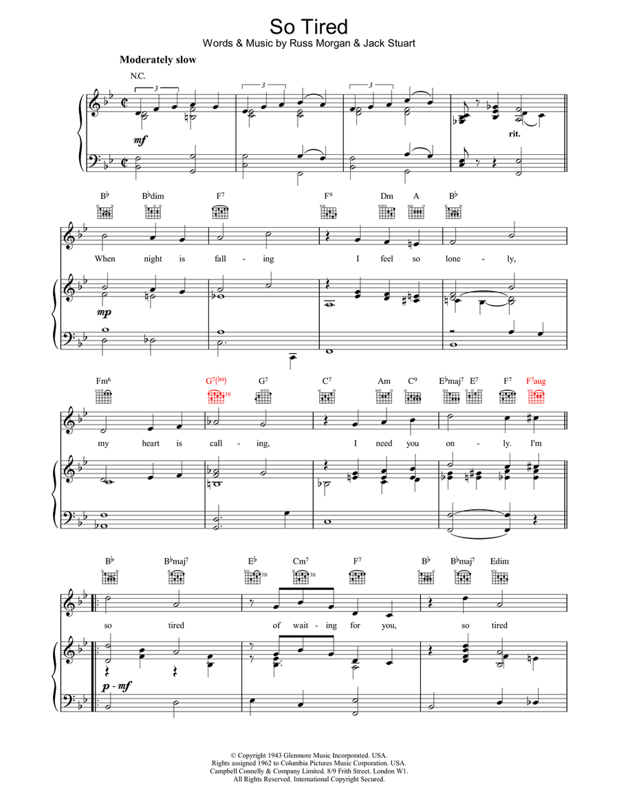 So Tired So Tired Piano, Vocal, Guitar scores gallery preview page 1