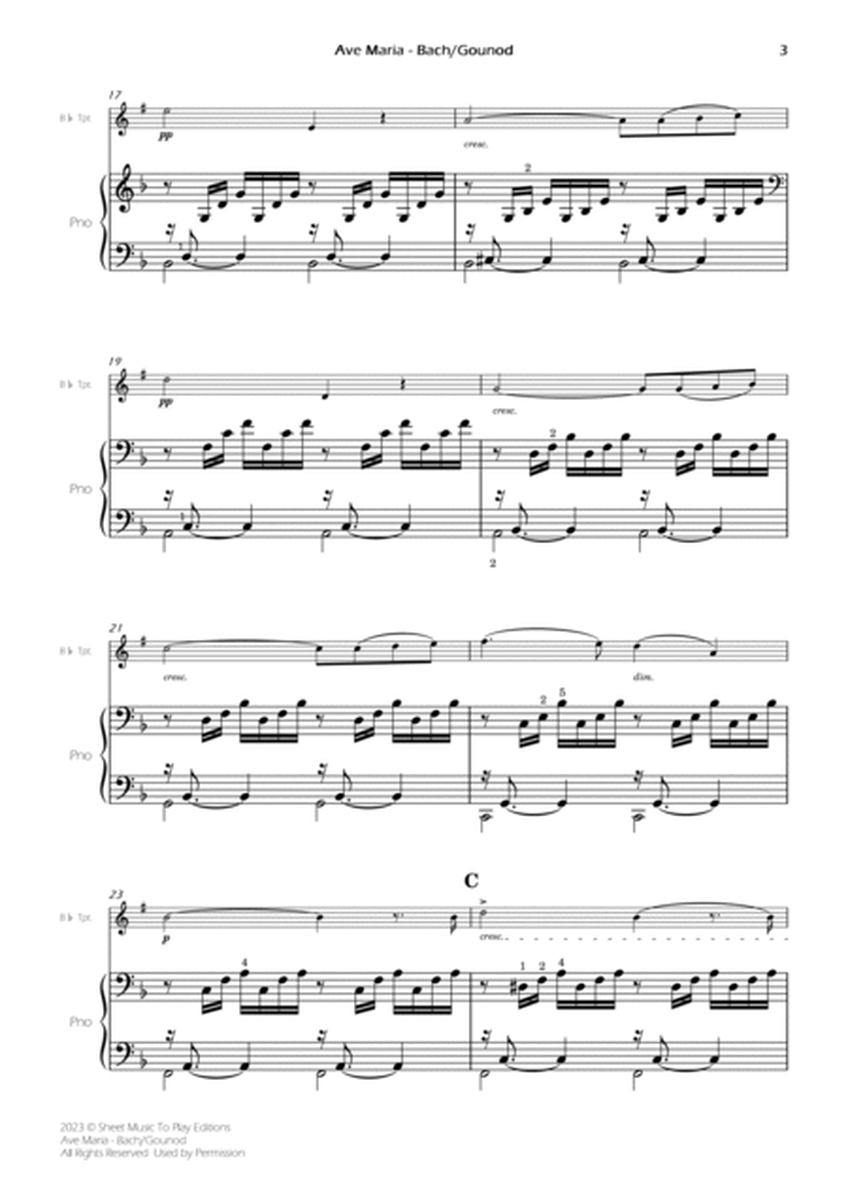 Ave Maria by Bach/Gounod - Bb Trumpet and Piano (Full Score and Parts) image number null