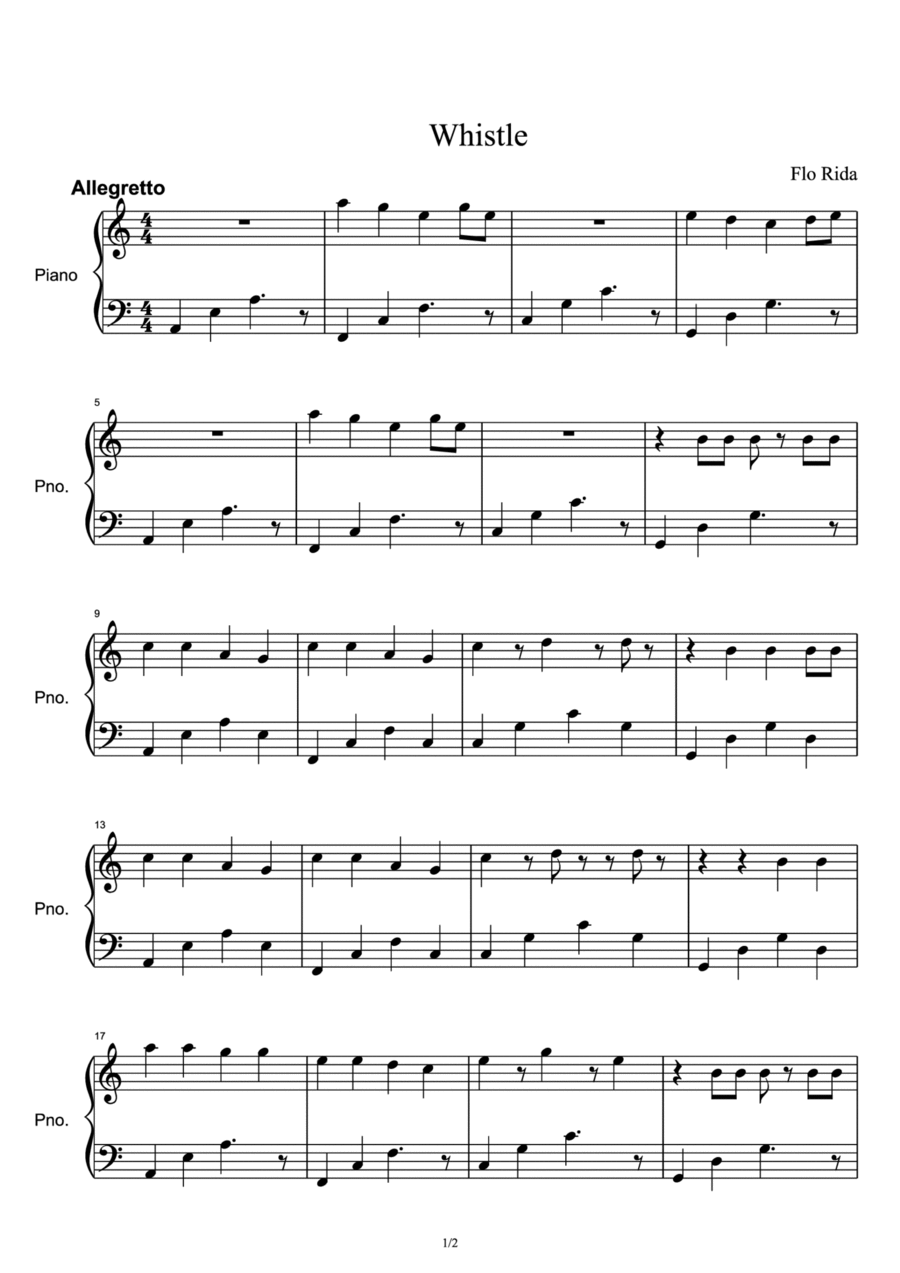 Whistle Piano Solo scores gallery preview page 1