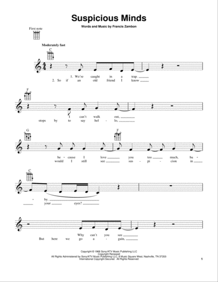 Suspicious Minds Ukulele scores gallery preview page 1