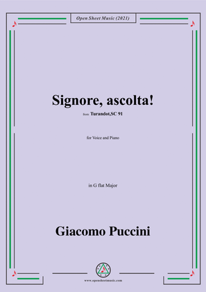 Book cover for Puccini-Signore,ascolta!in G flat Major,from 'Turandot,SC 91',for Voice and Piano