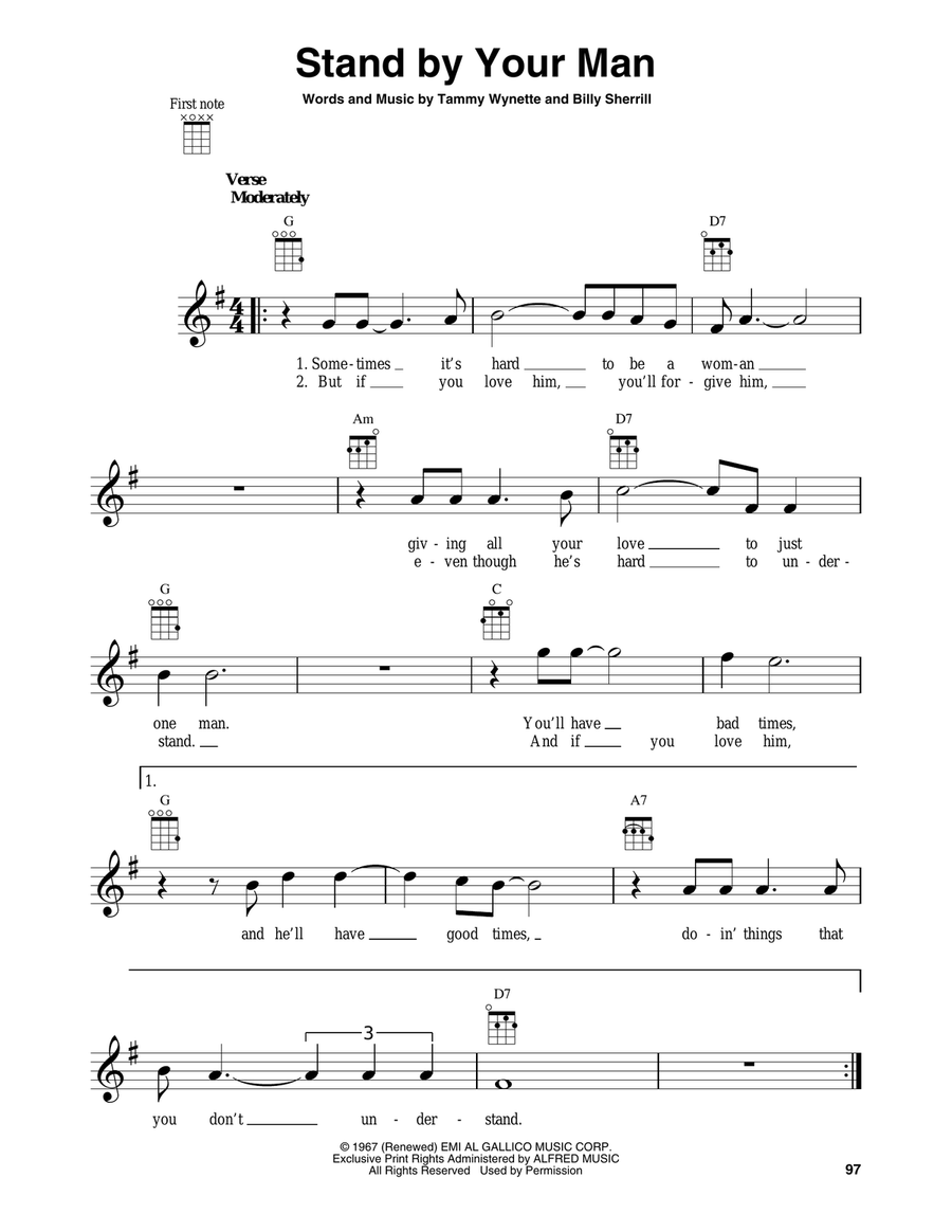 Stand By Your Man Baritone Ukulele scores gallery preview page 1