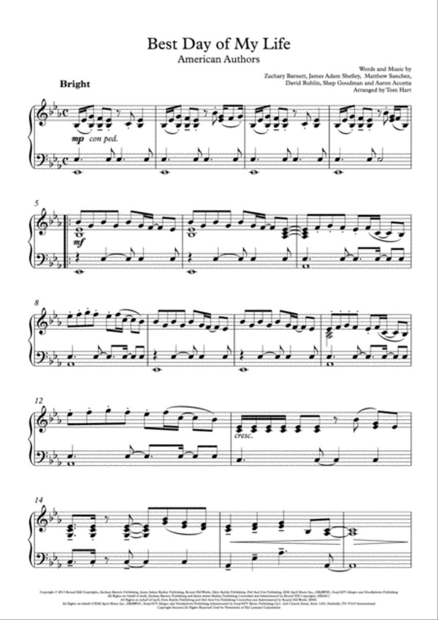 Best Day Of My Life Easy Piano scores gallery preview page 1