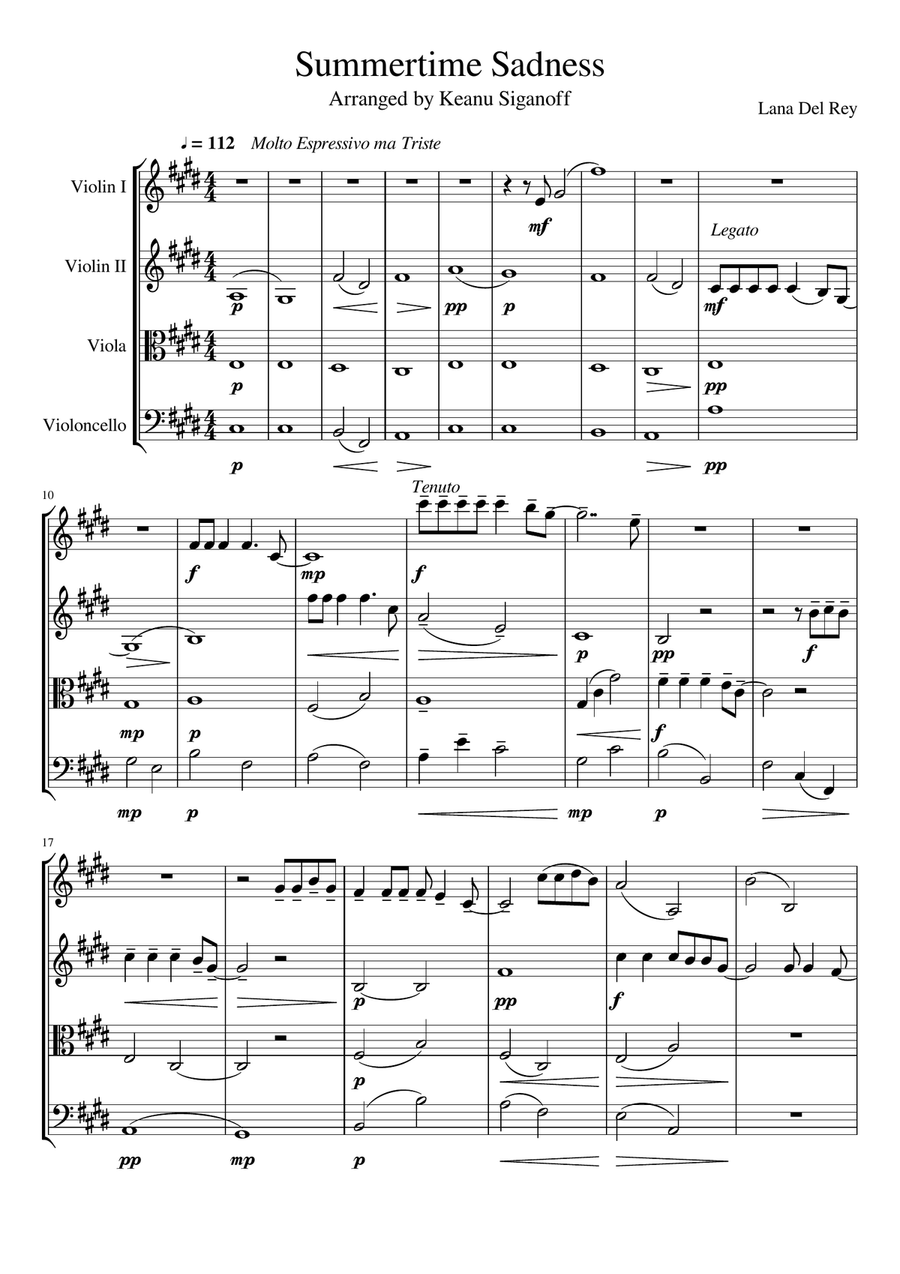 Summertime Sadness Summertime Sadness String Quartet scores gallery preview page 1