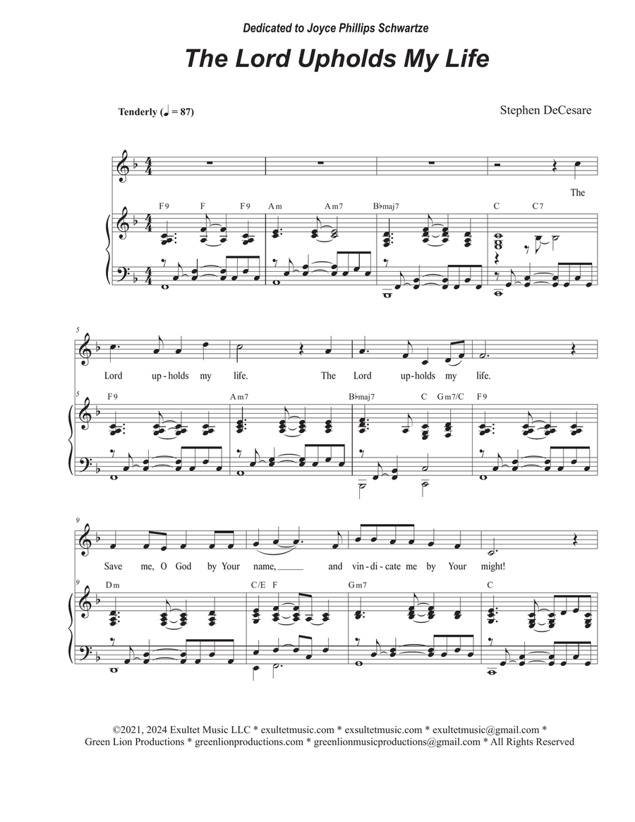 The Lord Upholds My Life (Psalm 54) (Vocal solo) Piano, Vocal scores gallery preview page 1