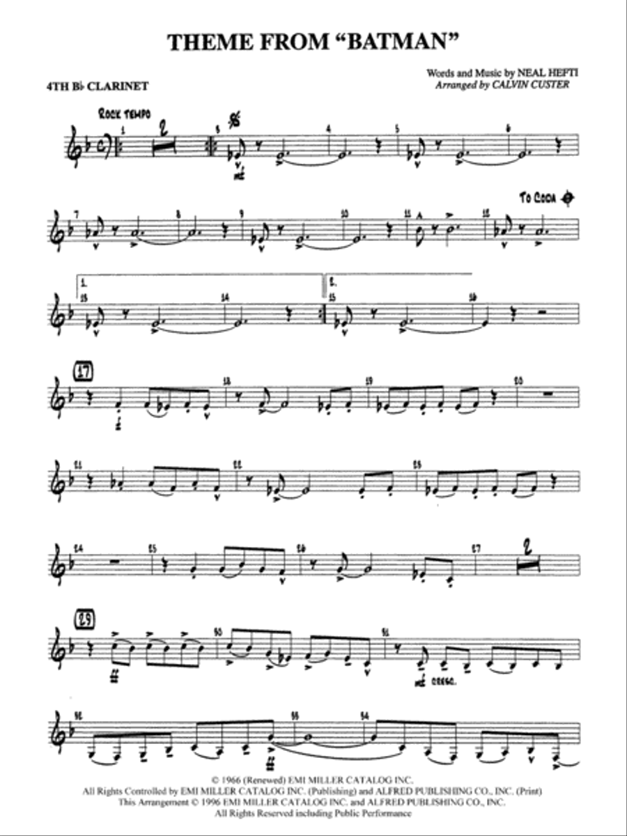 Batman Theme: 4th B-flat Clarinet B-Flat Clarinet scores gallery preview page 1