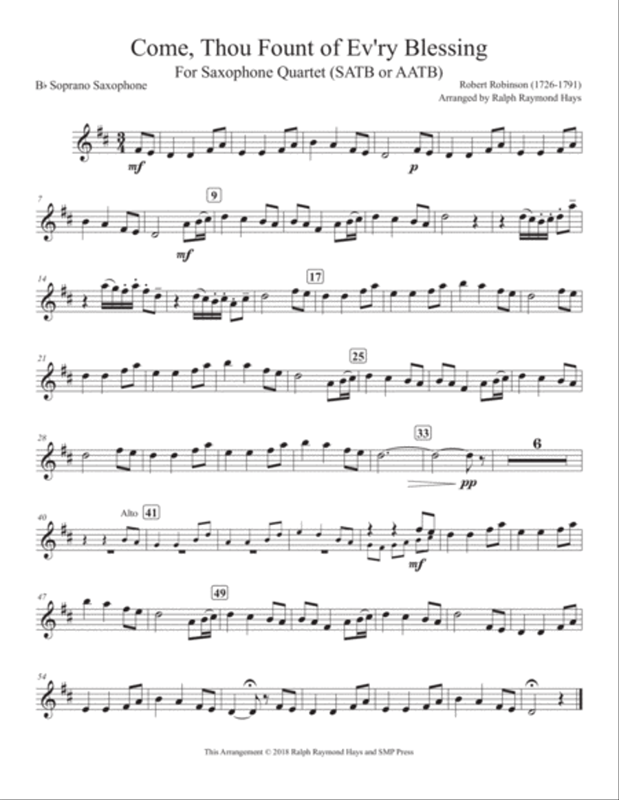 Come Thou Fount of Ev'ry Blessing (for saxophone quartet) Saxophone Quartet scores gallery preview page 3