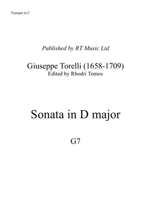 Book cover for Torelli G7 Sonata in D major. Solo trumpet parts.