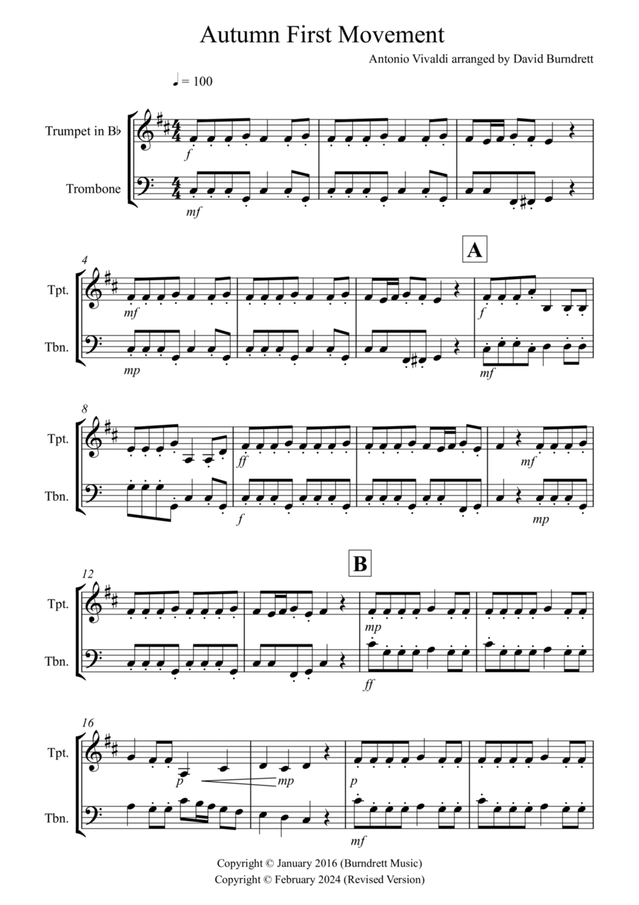 Autumn "Four Seasons" for Trumpet and Trombone Duet