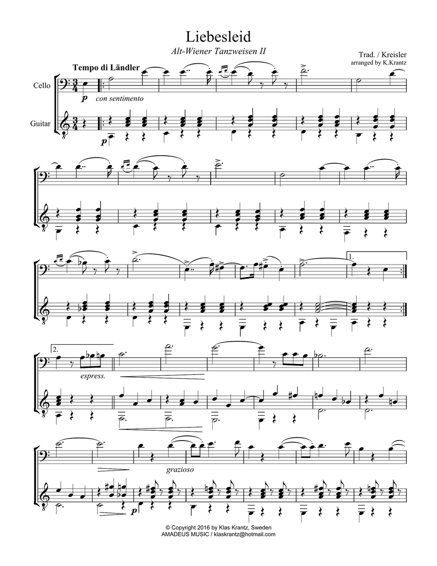 Liebesleid for cello and guitar Liebesleid for cello and guitar String Duet scores gallery preview page 1