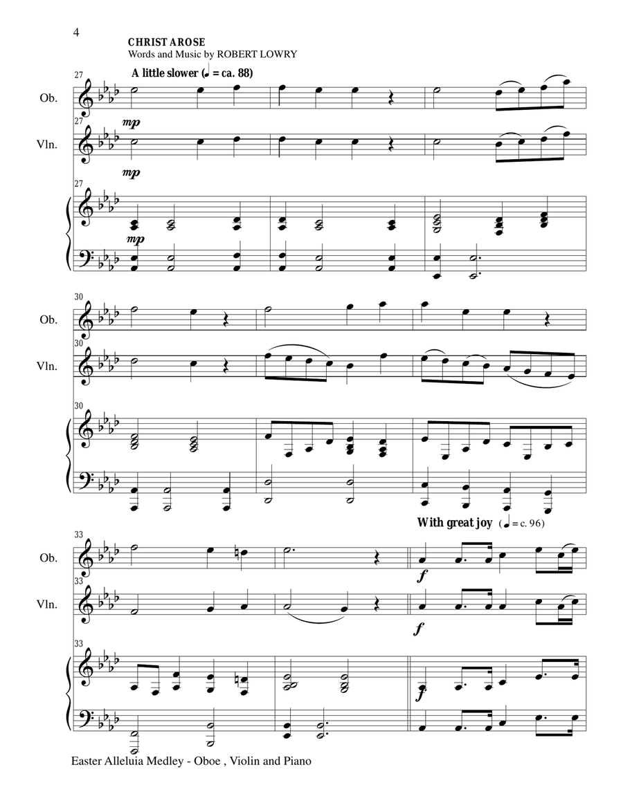 EASTER ALLELUIA MEDLEY (Trio – Oboe, Violin/Piano) Score and Parts Small Ensemble scores gallery preview page 4