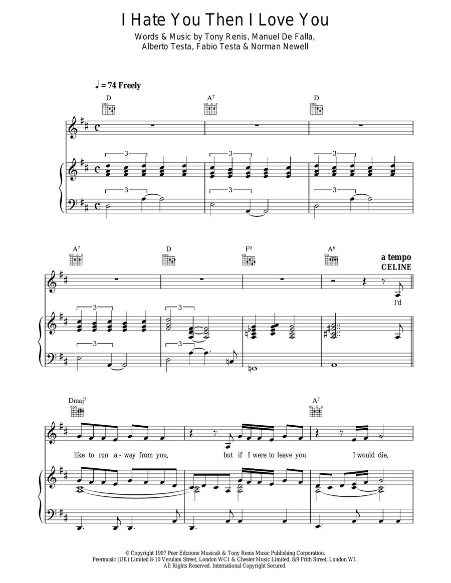 I Hate You Then I Love You Piano, Vocal, Guitar scores gallery preview page 1