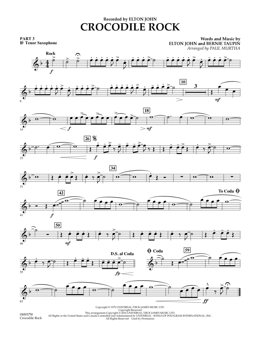 Crocodile Rock - Pt.3 - Bb Tenor Saxophone Concert Band scores gallery preview page 1