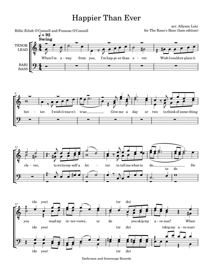 Happier Than Ever 4-Part scores gallery preview page 1
