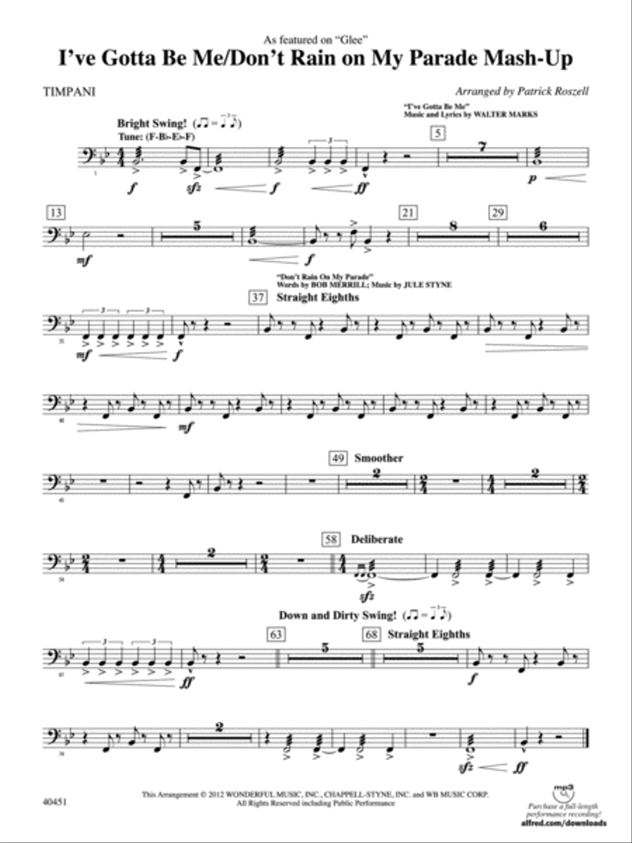 I’ve Gotta Be Me / Don’t Rain on My Parade Mash-Up: Timpani Full Orchestra scores gallery preview page 1