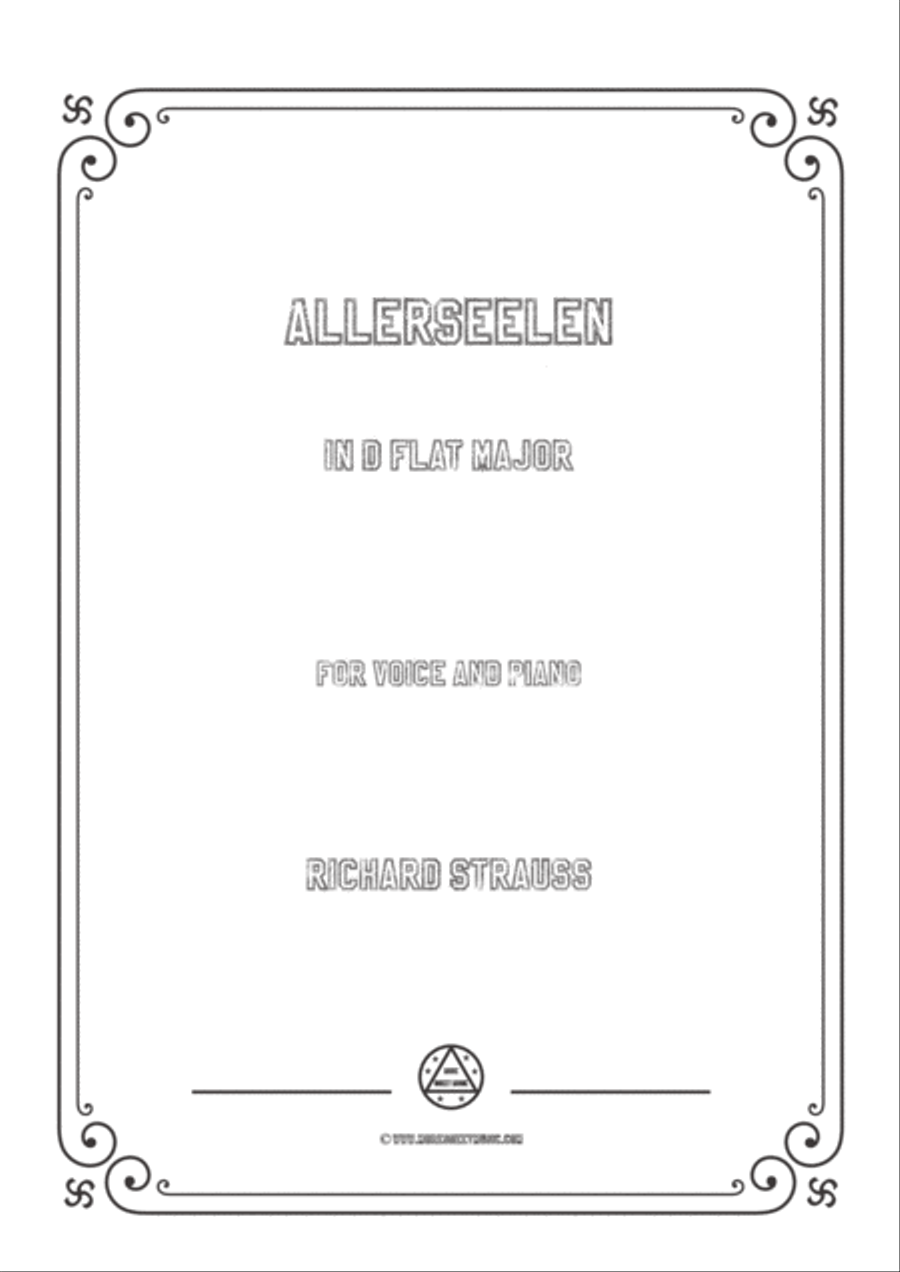 Richard Strauss-Allerseelen in D flat Major,for Voice and Piano Voice Solo scores gallery preview page 1